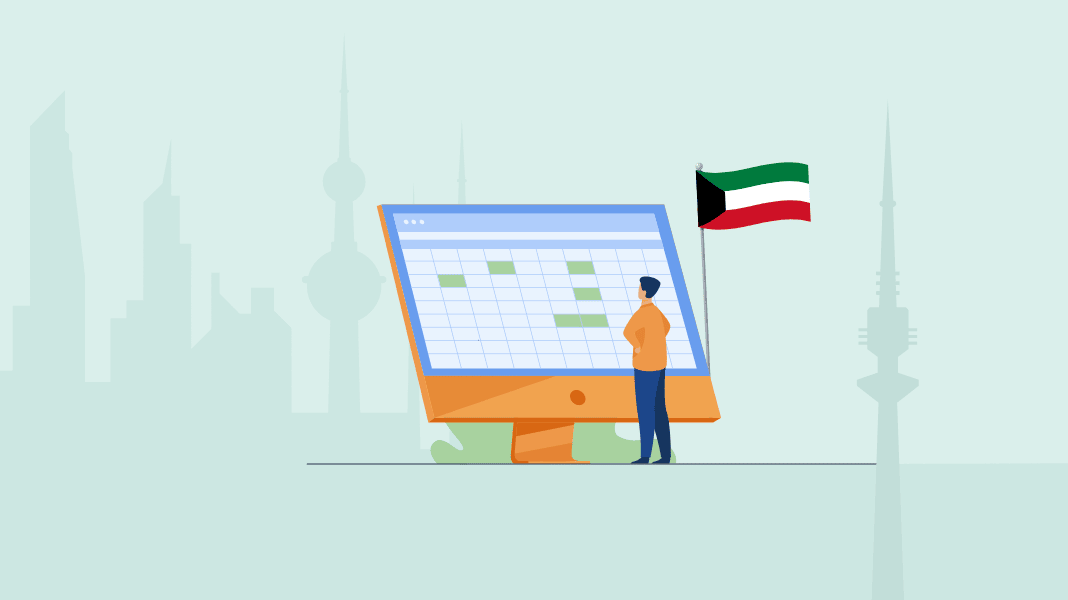 Person standing in front of a screen with the flag of UAE beside symbolizing the best HR and HRMS software in UAE & Dubai