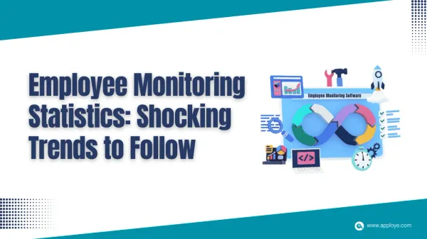 Text reads "Employee Monitoring Statistics: Shocking Trends to Follow" with tech icons. 