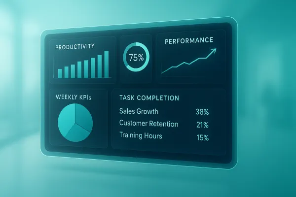 A dashboard showing employee KPIs, charts, and metrics to track employee performance.