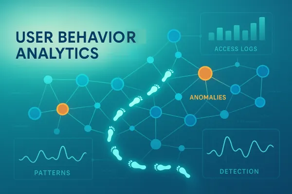 User behavior analysis with anomaly nodes, and graphs labeled access logs and detection.