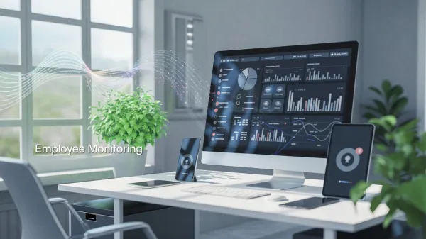 Modern office with employee monitoring, productivity, and data tracking