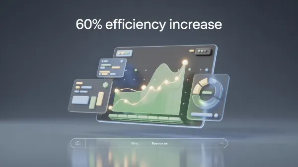 Futuristic dashboard with charts and graphs showing 60% efficiency increase