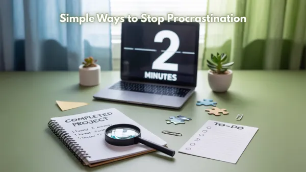  Bright, organized workspace representing methods to stop procrastination.
