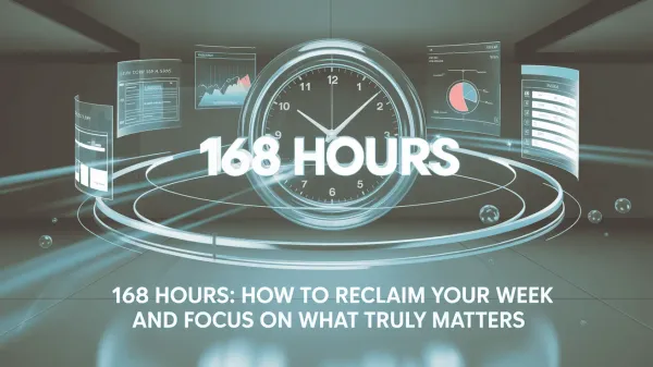 A futuristic clock showing 168 hours and multiple dashboard analytics.