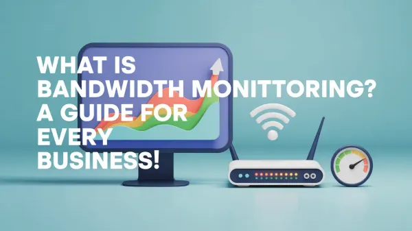 A monitor showing a network graph, Wi-Fi symbol, and router, representing bandwidth monitoring.