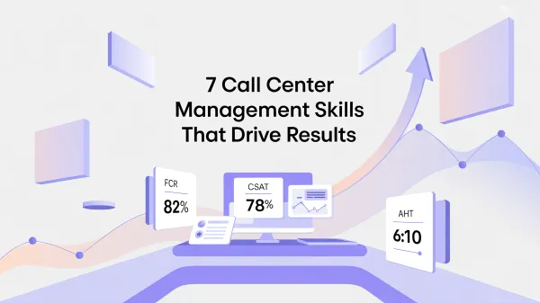 A modern call center setup with multiple KPIs floating around.