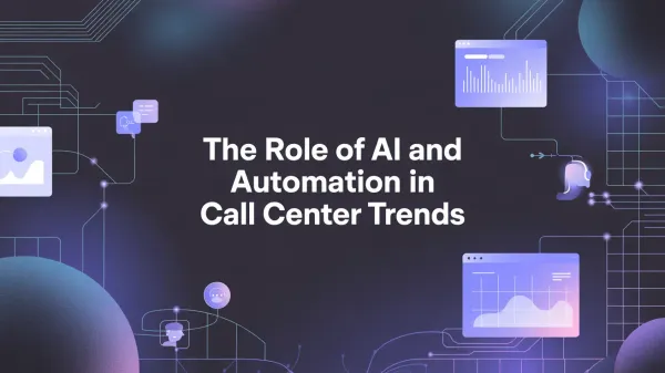 A sleek portrayal with dashboards of AI and Automation in call centers