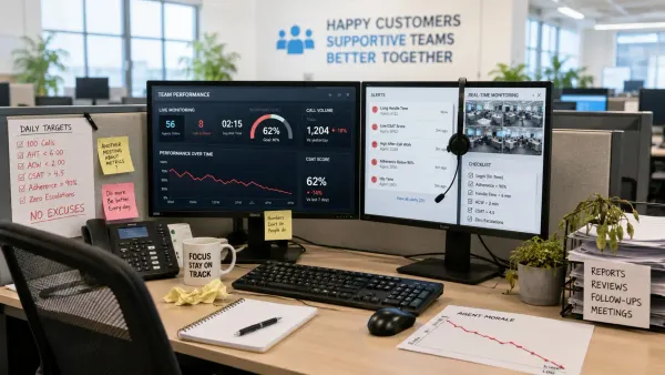 Micromanagement dashboard showing declining call center agent morale.