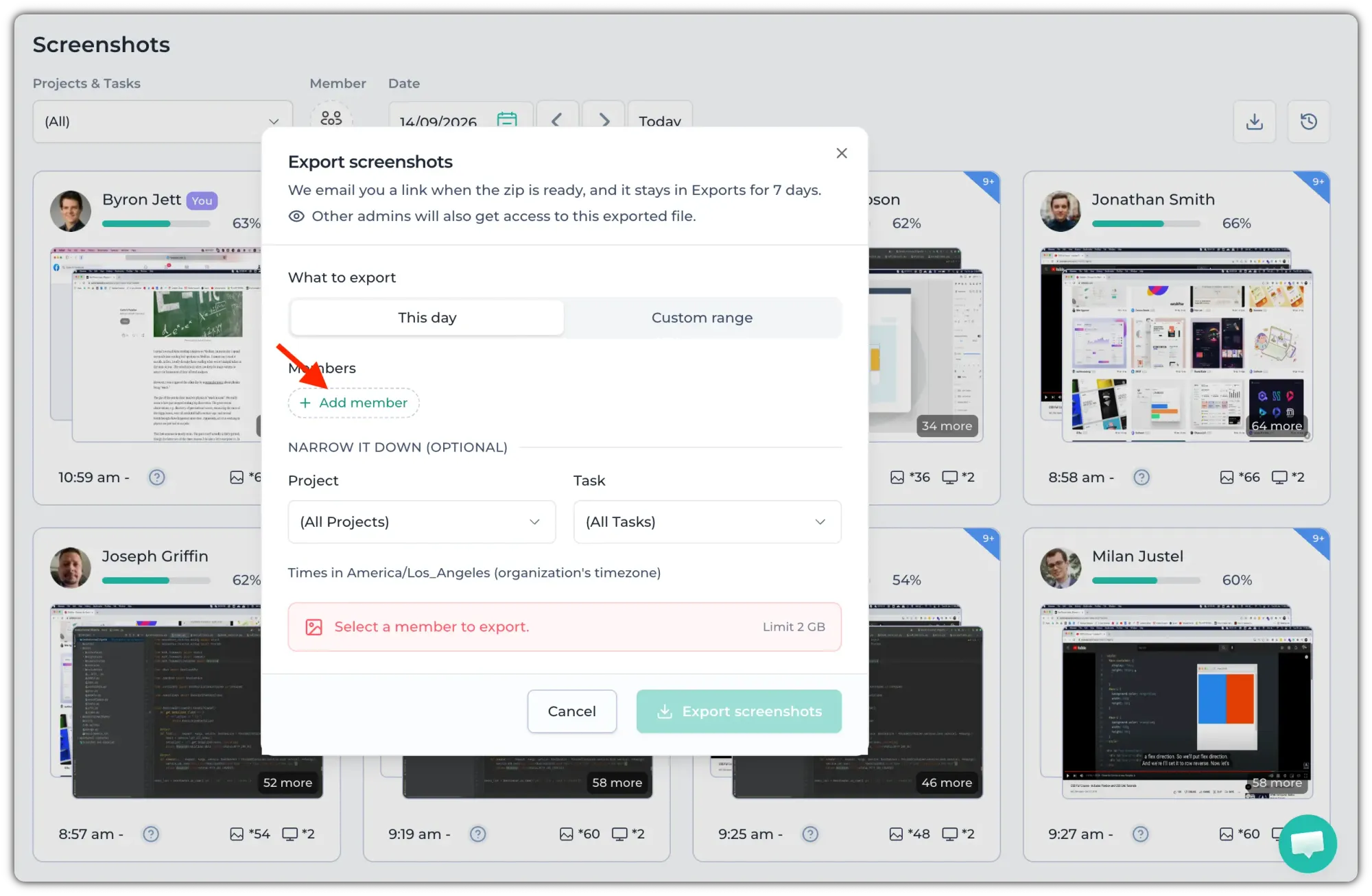 Export screenshots window