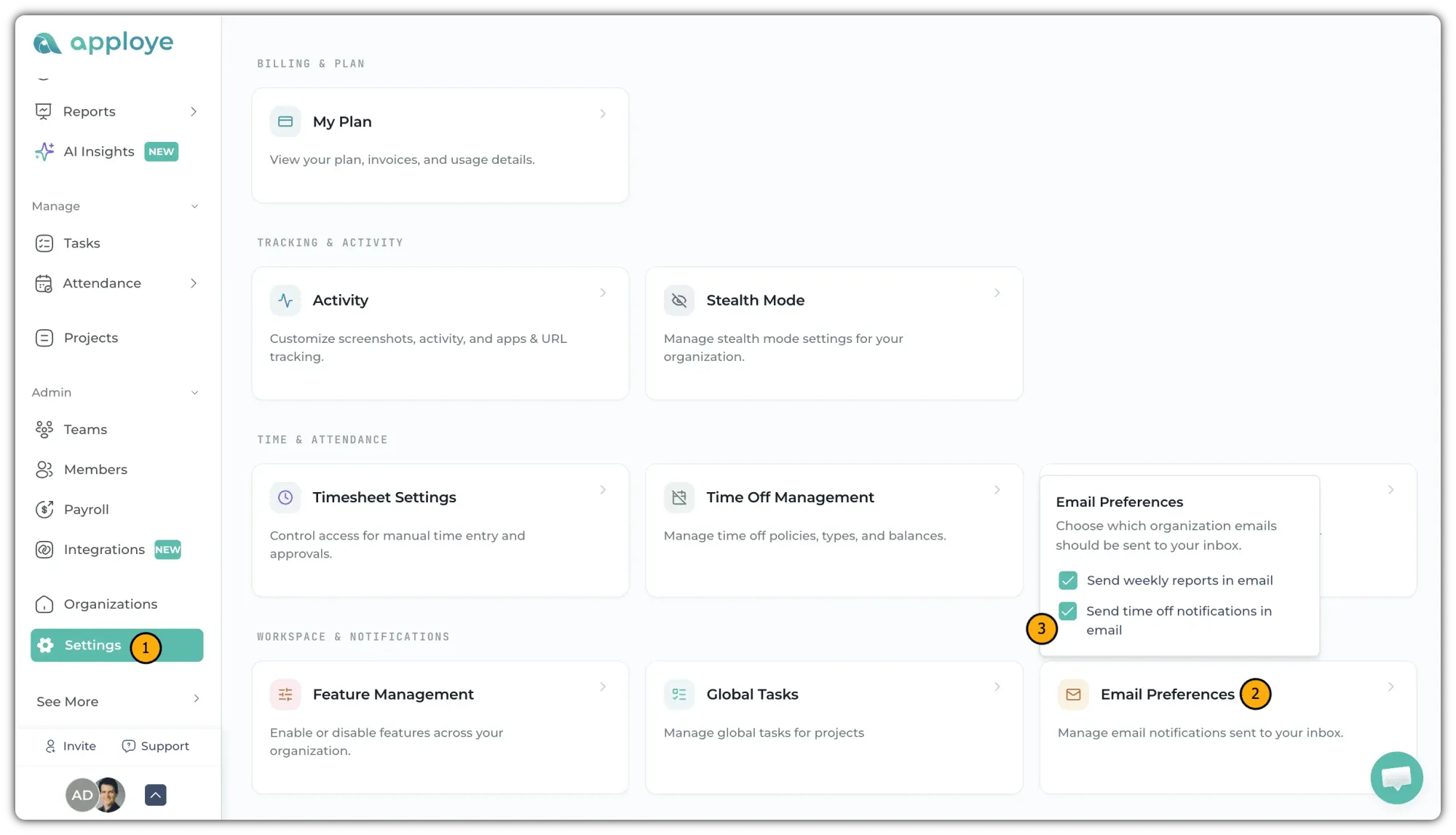 Enabling time off notifications from Email Preferences