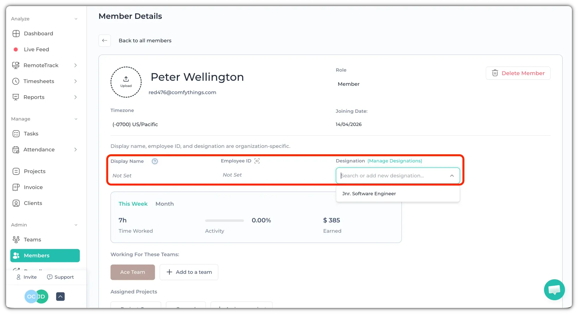 Display Name, Employee ID and Designation fields